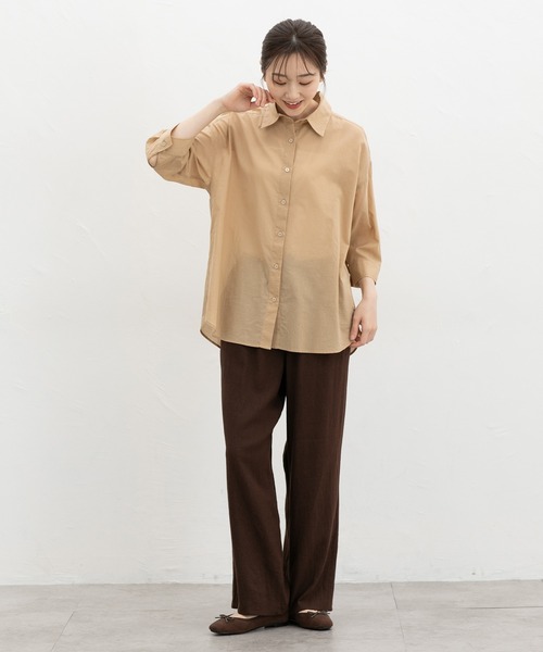 Honeys(ハニーズ)の「やわらか綿7分袖シャツ(シャツ/ブラウス・レディース・ホワイト×ネイビー/キャメル/サックスブルー系/ホワイト/ブラック/グレイッシュブルー・L/LL/M)」の13枚目の写真
