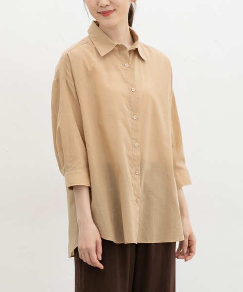 Honeys(ハニーズ)の「やわらか綿7分袖シャツ(シャツ/ブラウス・レディース・ホワイト×ネイビー/キャメル/サックスブルー系/ホワイト/ブラック/グレイッシュブルー・L/LL/M)」の14枚目の写真
