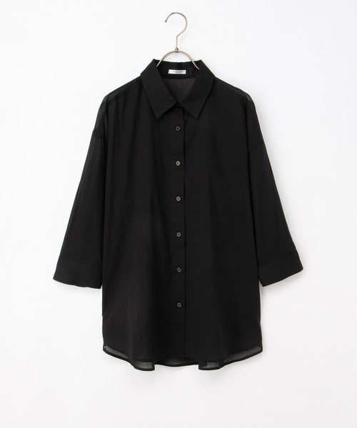 Honeys(ハニーズ)の「やわらか綿7分袖シャツ(シャツ/ブラウス・レディース・ホワイト×ネイビー/キャメル/サックスブルー系/ホワイト/ブラック/グレイッシュブルー・L/LL/M)」の21枚目の写真