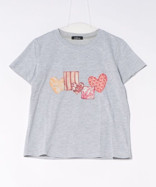 Sibra(シブラ)の「配色ハートコラージュプリント半袖Tシャツ(Tシャツ/カットソー・レディース・グレー/ホワイト・M)」の2枚目の写真