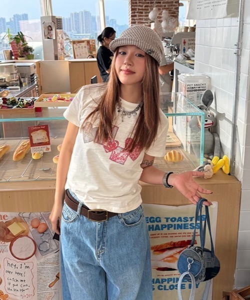 Sibra(シブラ)の「配色ハートコラージュプリント半袖Tシャツ(Tシャツ/カットソー・レディース・グレー/ホワイト・M)」の16枚目の写真