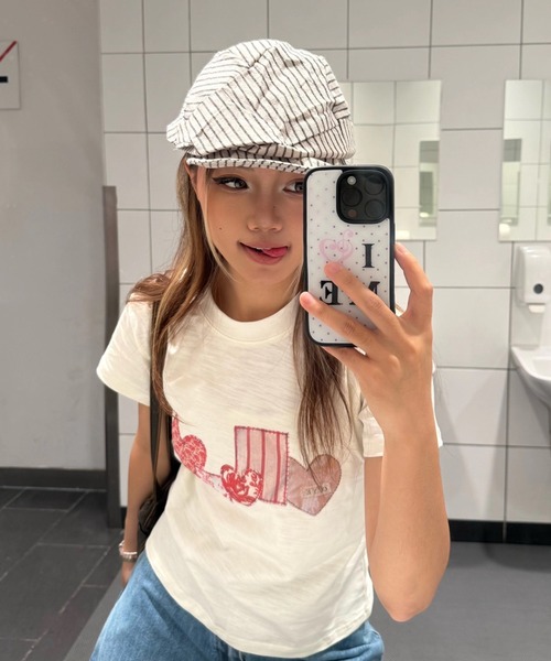 Sibra(シブラ)の「配色ハートコラージュプリント半袖Tシャツ(Tシャツ/カットソー・レディース・グレー/ホワイト・M)」の10枚目の写真