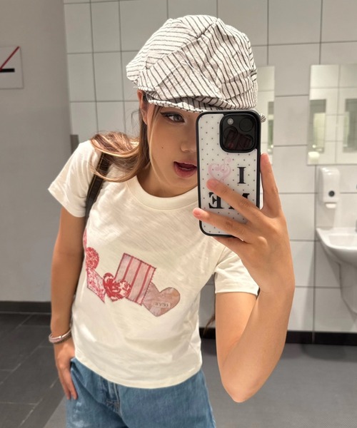 Sibra(シブラ)の「配色ハートコラージュプリント半袖Tシャツ(Tシャツ/カットソー・レディース・グレー/ホワイト・M)」の7枚目の写真