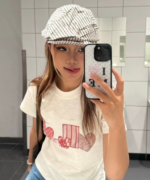 Sibra(シブラ)の「配色ハートコラージュプリント半袖Tシャツ(Tシャツ/カットソー・レディース・グレー/ホワイト・M)」の5枚目の写真