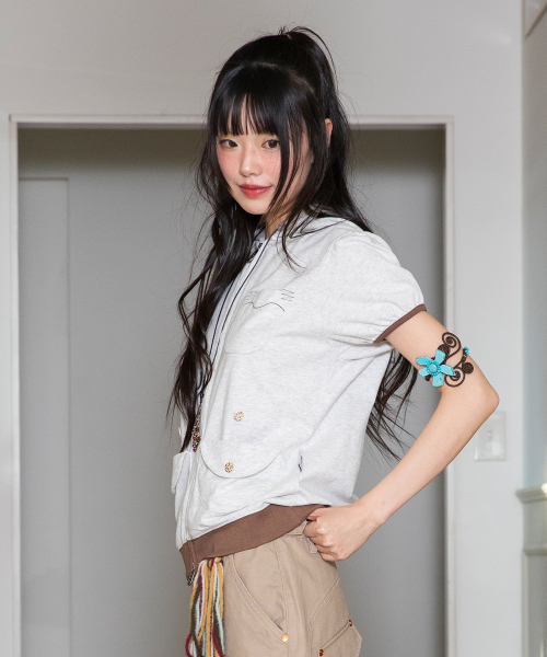 RuNaKi'Hu'（ルナキフ）の「WXJ045 エングミ スウェット 半袖 フードジップアップ (ホワイトメランジ)（Tシャツ/カットソー・レディース・その他・1/2）」の6枚目の写真