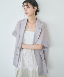 Anclear oui（アンクリアウィ）の「シアーパッチポケットテーラー半袖ジャケット（テーラードジャケット）」