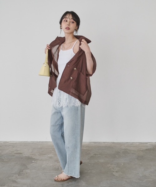 Anclear oui(アンクリアウィ)の「シアーパッチポケットテーラー半袖ジャケット(テーラードジャケット・レディース・LT.Gray/Black/Beige/アイボリー・F)」の9枚目の写真