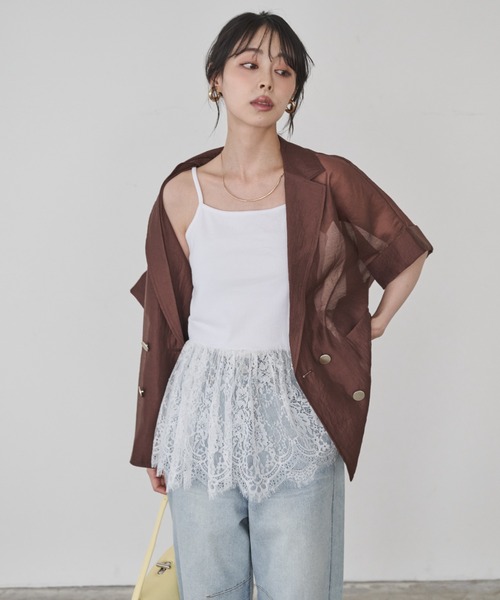 Anclear oui(アンクリアウィ)の「シアーパッチポケットテーラー半袖ジャケット(テーラードジャケット・レディース・LT.Gray/Black/Beige/アイボリー・F)」の10枚目の写真