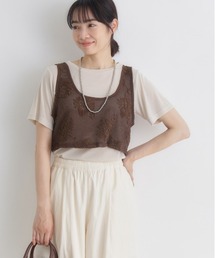 BACK NUMBER（バックナンバー）の「【BACK NUMBER】シアー刺繍クロップドビスチェ (レイヤード / スタイルアップ / ヴィンテージライク / 大人カジュアル)（ベスト）」