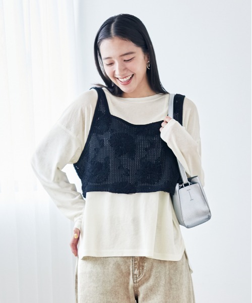 セール】【BACK NUMBER】シアー刺繍クロップドビスチェ (レイヤード
