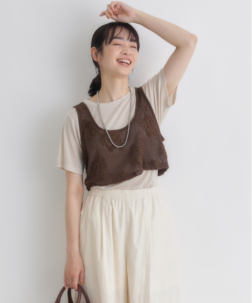 BACK NUMBER(バックナンバー)の「BACK NUMBER(バックナンバー)シアー刺繍ビスチェ(ベスト・レディース・ブラック/ブラウン/キナリ・L/M)」の16枚目の写真