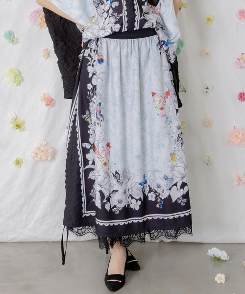 iS ScoLar(イズスカラー)の「562216:お花いっぱい レース×ドロスト付きスカート(スカート・レディース・ベージュ/ブラック/パープル・M)」の1枚目の写真