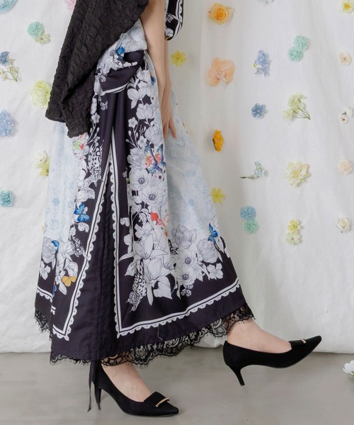 iS ScoLar(イズスカラー)の「562216:お花いっぱい レース×ドロスト付きスカート(スカート・レディース・ベージュ/ブラック/パープル・M)」の6枚目の写真