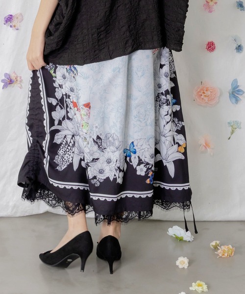 iS ScoLar(イズスカラー)の「562216:お花いっぱい レース×ドロスト付きスカート(スカート・レディース・ベージュ/ブラック/パープル・M)」の7枚目の写真