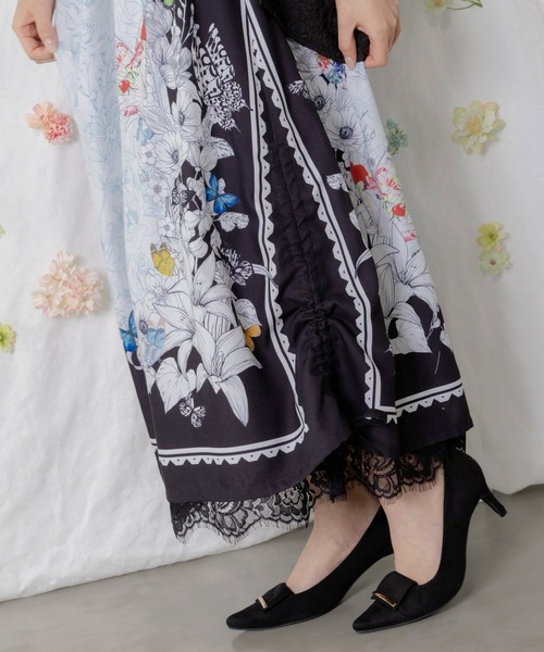 iS ScoLar(イズスカラー)の「562216:お花いっぱい レース×ドロスト付きスカート(スカート・レディース・ベージュ/ブラック/パープル・M)」の9枚目の写真