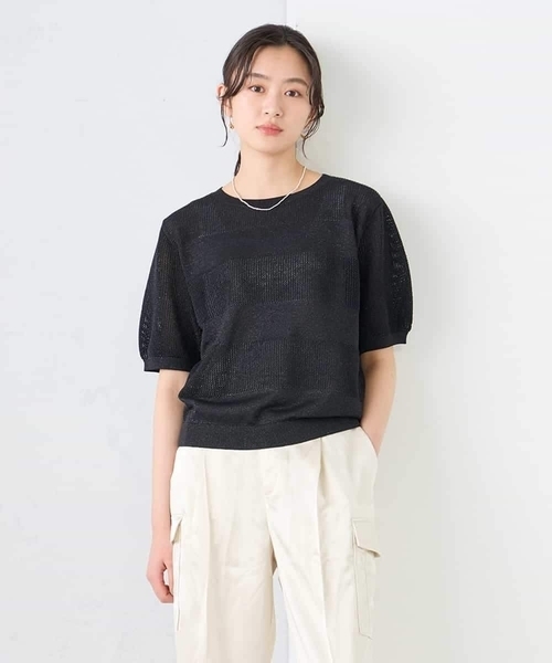 a.v.v(アーヴェヴェ)の「ラメッシュボーダープルオーバー(ニット/セーター・レディース・アイボリー/ブラック/レッド・38/40)」の3枚目の写真