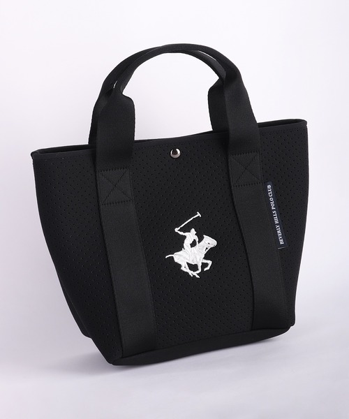 BEVERLY HILLS POLO CLUB(ビバリーヒルズポロクラブ)の「BEVERLY HILLS POLO CLUB / ビバリーヒルズポロクラブ パンチングミニトートバッグ 軽量 コンパクト 刺繍ロゴ(トートバッグ・メンズ・ブラック・FREE)」の1枚目の写真