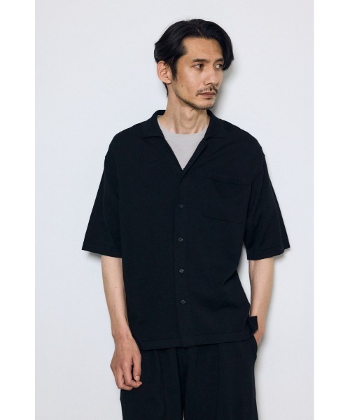 AZUL by moussy(アズールバイマウジー)の「リラックスオープンカラーニットシャツ(ニット/セーター・メンズ・ブラック/グレー・MEDIUM/LARGE)」の4枚目の写真