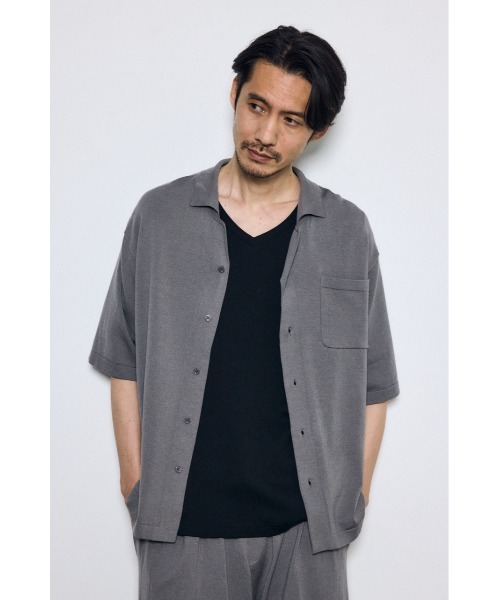 AZUL by moussy(アズールバイマウジー)の「リラックスオープンカラーニットシャツ(ニット/セーター・メンズ・ブラック/グレー・MEDIUM/LARGE)」の13枚目の写真