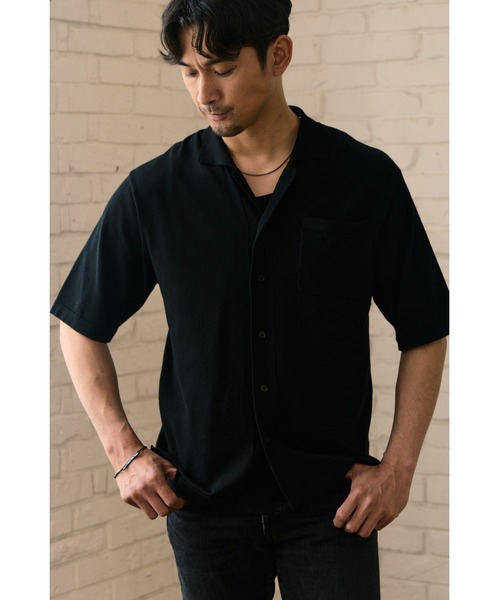 AZUL by moussy(アズールバイマウジー)の「リラックスオープンカラーニットシャツ(ニット/セーター・メンズ・ブラック/グレー・MEDIUM/LARGE)」の22枚目の写真