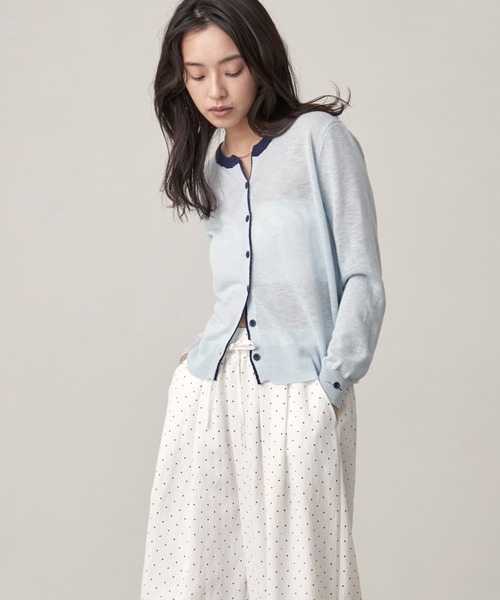 OFROOM（オフルーム）の「Bicolor Line Sheer Knit Cardigan｜バイカラーラインシアーニットカーディガン（カーディガン/ボレロ・レディース・ホワイト/ブルー/グレー・FREE）」の10枚目の写真