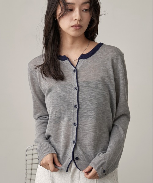 OFROOM（オフルーム）の「Bicolor Line Sheer Knit Cardigan｜バイカラーラインシアーニットカーディガン（カーディガン/ボレロ・レディース・ホワイト/ブルー/グレー・FREE）」の20枚目の写真