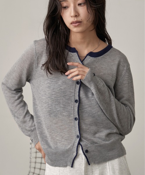 OFROOM（オフルーム）の「Bicolor Line Sheer Knit Cardigan｜バイカラーラインシアーニットカーディガン（カーディガン/ボレロ・レディース・ホワイト/ブルー/グレー・FREE）」の21枚目の写真
