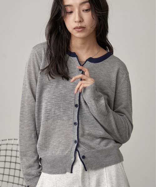 OFROOM（オフルーム）の「Bicolor Line Sheer Knit Cardigan｜バイカラーラインシアーニットカーディガン（カーディガン/ボレロ・レディース・ホワイト/ブルー/グレー・FREE）」の22枚目の写真