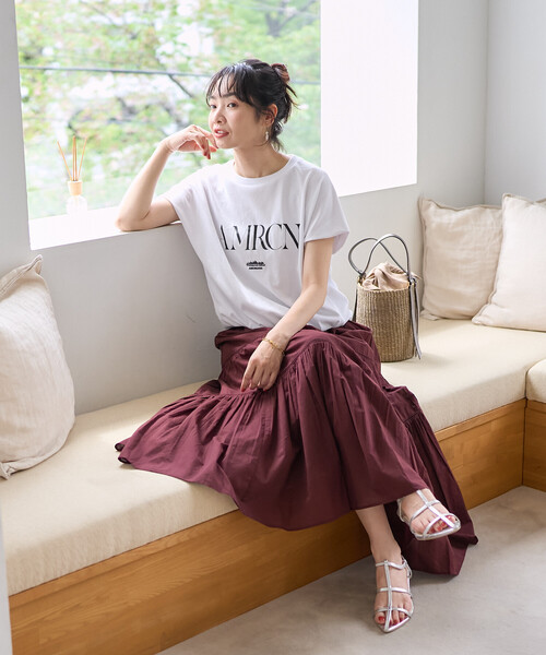 FREAK'S STORE(フリークスストア)の「Americana × THOUSAND MILE × FREAK'S STORE/アメリカーナ × サウザンドマイル 別注 天竺Tシャツ/吸汗 速乾 抗菌防臭効果あり(Tシャツ/カットソー・レディース・チャコール/オフホワイト/グレー・フリ-)」の21枚目の写真