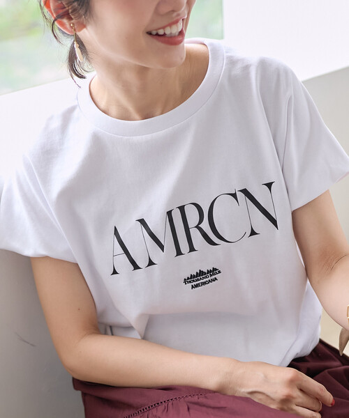 FREAK'S STORE(フリークスストア)の「Americana × THOUSAND MILE × FREAK'S STORE/アメリカーナ × サウザンドマイル 別注 天竺Tシャツ/吸汗 速乾 抗菌防臭効果あり(Tシャツ/カットソー・レディース・チャコール/オフホワイト/グレー・フリ-)」の16枚目の写真