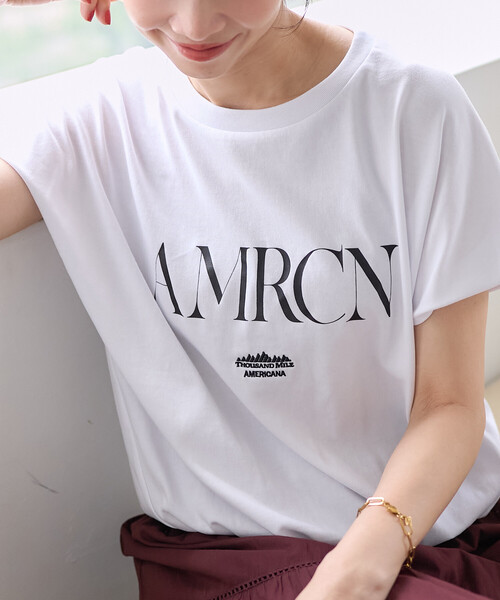 FREAK'S STORE(フリークスストア)の「Americana × THOUSAND MILE × FREAK'S STORE/アメリカーナ × サウザンドマイル 別注 天竺Tシャツ/吸汗 速乾 抗菌防臭効果あり(Tシャツ/カットソー・レディース・チャコール/オフホワイト/グレー・フリ-)」の18枚目の写真