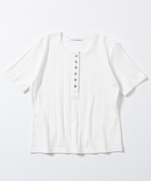 Firsthand（ファーストハンド）の「Firsthand/ファーストハンド ヘンリーネック 針抜きニット レースTシャツ（Tシャツ/カットソー・レディース・ホワイト/グレー/ブラック・フリー）」の10枚目の写真