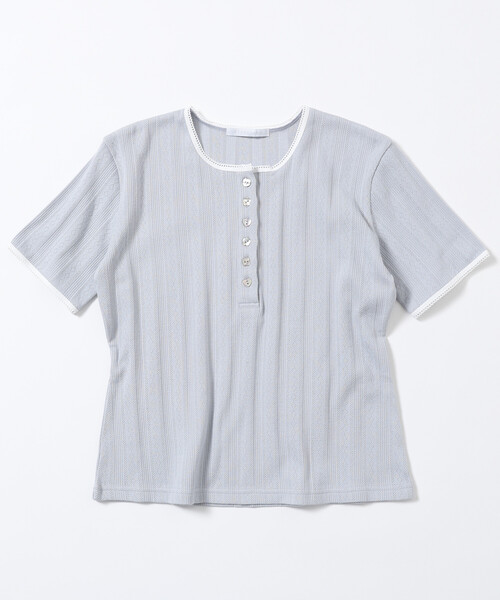 Firsthand（ファーストハンド）の「Firsthand/ファーストハンド ヘンリーネック 針抜きニット レースTシャツ（Tシャツ/カットソー・レディース・ホワイト/グレー/ブラック・フリー）」の12枚目の写真