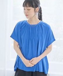 強撚コットン ギャザーデザインカットソー