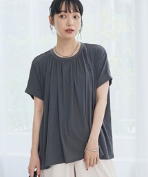 強撚コットン ギャザーデザインカットソー
