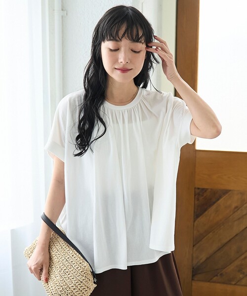 coen(コーエン)の「強撚コットン ギャザーデザインカットソー(Tシャツ/カットソー・レディース・オフホワイト/ダークグレー/ロイヤルブルー・M/L)」の8枚目の写真