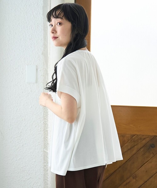 coen(コーエン)の「強撚コットン ギャザーデザインカットソー(Tシャツ/カットソー・レディース・オフホワイト/ダークグレー/ロイヤルブルー・M/L)」の6枚目の写真