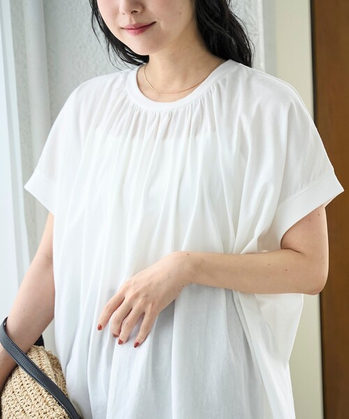 coen(コーエン)の「強撚コットン ギャザーデザインカットソー(Tシャツ/カットソー・レディース・オフホワイト/ダークグレー/ロイヤルブルー・M/L)」の5枚目の写真