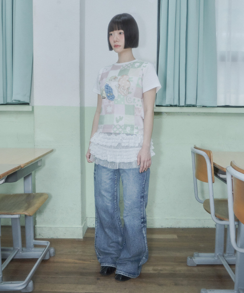 Video Jockey（ビデオジョッキー）の「[境界Xビデオザキ] パッチワークプリントTシャツ [ピンク]（Tシャツ/カットソー・レディース・ピンク・X-SMALL）」の2枚目の写真