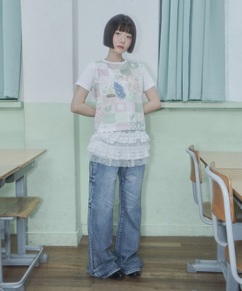 Video Jockey（ビデオジョッキー）の「[境界Xビデオザキ] パッチワークプリントTシャツ [ピンク]（Tシャツ/カットソー・レディース・ピンク・X-SMALL）」の3枚目の写真
