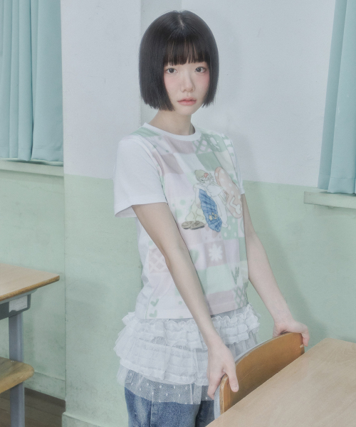 Video Jockey（ビデオジョッキー）の「[境界Xビデオザキ] パッチワークプリントTシャツ [ピンク]（Tシャツ/カットソー・レディース・ピンク・X-SMALL）」の4枚目の写真