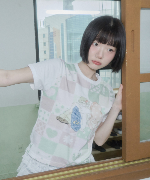 Video Jockey（ビデオジョッキー）の「[境界Xビデオザキ] パッチワークプリントTシャツ [ピンク]（Tシャツ/カットソー・レディース・ピンク・X-SMALL）」の5枚目の写真