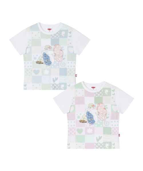 Video Jockey（ビデオジョッキー）の「[境界Xビデオザキ] パッチワークプリントTシャツ [ピンク]（Tシャツ/カットソー・レディース・ピンク・X-SMALL）」の7枚目の写真