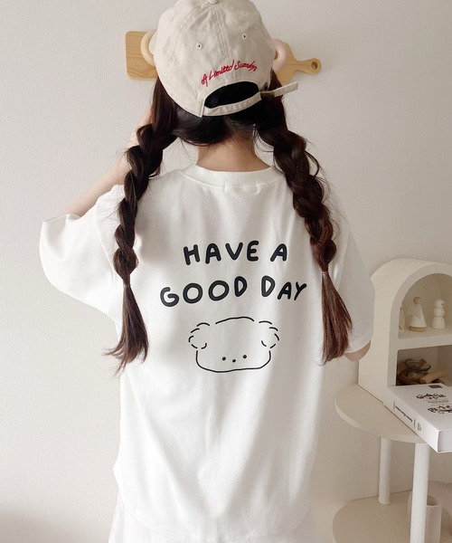 Nana（ナナ）の「ゆる犬イラストTシャツ（Tシャツ/カットソー・レディース・ホワイト/スカイブルー/ブラック・FREE）」の7枚目の写真
