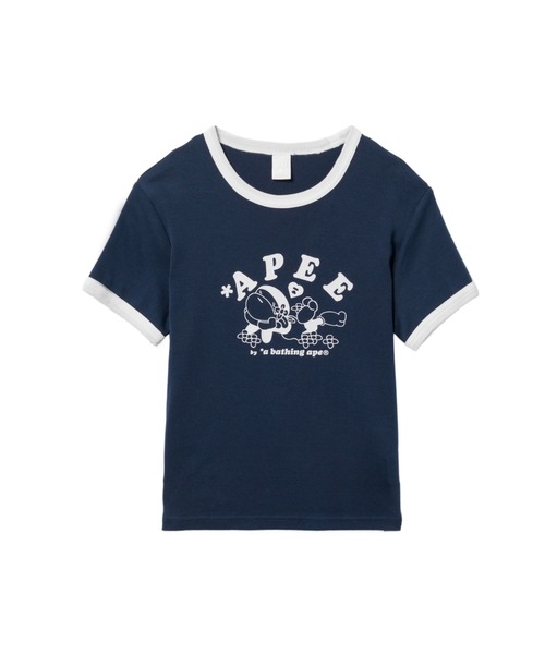 APEE BY A BATHING APE(エイピーバイアベイシングエイプ)の「PRINT CROP RINGER TEE(Tシャツ/カットソー・レディース・ネイビー/アイボリー/グレー・X-SMALL/SMALL)」の1枚目の写真