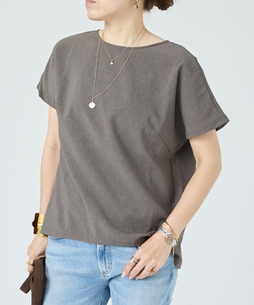 DESIGNWORKS（デザインワークス）の「【一部店舗限定】【セットアップ対応】リネン調後ろボタンブラウス（シャツ/ブラウス・レディース・ブラック/ライトグレー・フリー）」の3枚目の写真