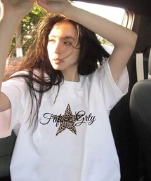 【EIZZ/アイズ】レオパード星型ロゴ ビッグTシャツ / オーバーサイズ 半袖カットソー