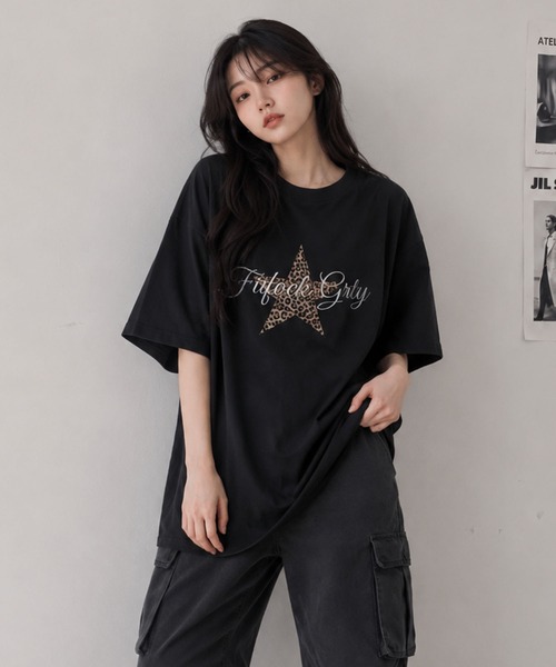 VIBGYOR(ヴィブジョー)の「【EIZZ/アイズ】レオパード星型ロゴ ビッグTシャツ / オーバーサイズ 半袖カットソー(Tシャツ/カットソー・レディース・ホワイト/ブラック/グレー・FREE)」の10枚目の写真