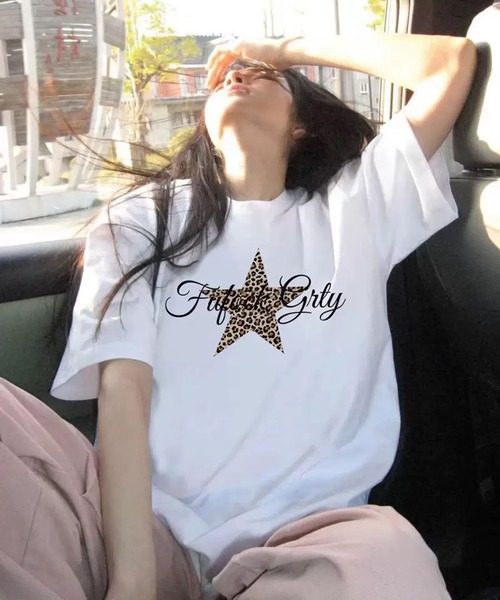 VIBGYOR(ヴィブジョー)の「【EIZZ/アイズ】レオパード星型ロゴ ビッグTシャツ / オーバーサイズ 半袖カットソー(Tシャツ/カットソー・レディース・ホワイト/ブラック/グレー・FREE)」の5枚目の写真