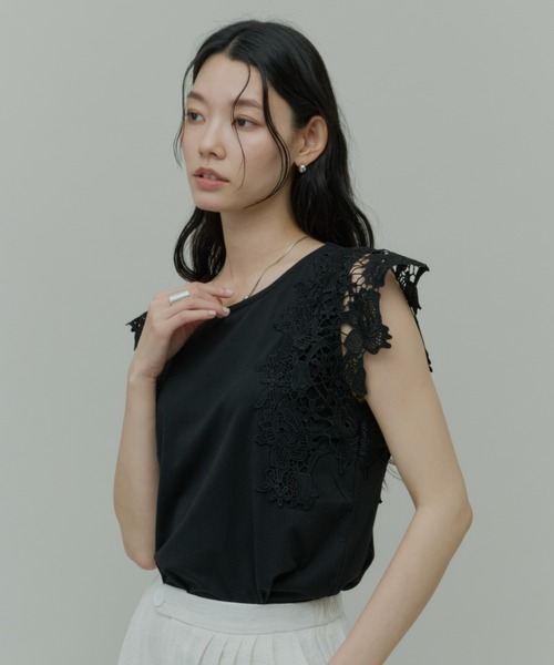 libelle more(リベル モア)の「ショルダーレースカットトップス(Tシャツ/カットソー・レディース・ブラック/オフホワイト/ライトグレー・M)」の13枚目の写真